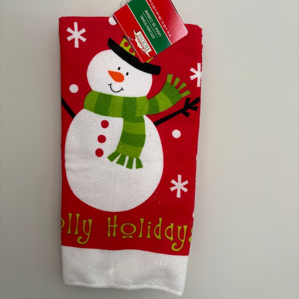 Christmas House Snowman Holiday Kitchen Towel – NWT 15” x 25”
